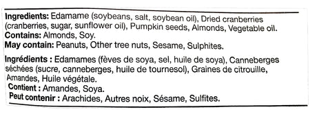 Basse Edamame Power Mix, 440g, ingredients label.