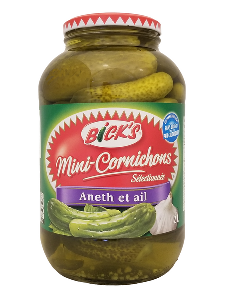 Bick's Mini-Cornichons jar with label on a white background