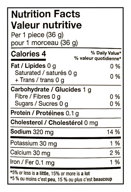 Nutrition facts label for Bick's Jar Of Premium Garlic Baby Dills Pickles, 2L/70.5 fl oz with detailed calorie and nutrient information.
