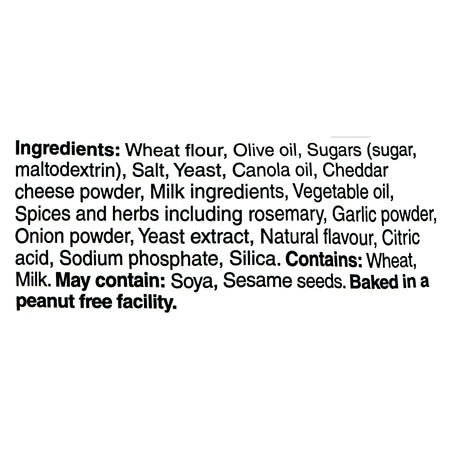 Boulangerie Grissol Baguettes, Rosemary & Olive Oil, 120g, ingredients label.