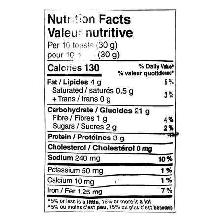 Boulangerie Grissol Baguettes, Rosemary & Olive Oil, 120g, nutrition facts label.