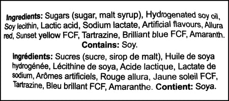 Brands Unlimited Fruit Flavored Finger Pops, 40 pieces, 400g/14.1 oz., Bag, ingredients label