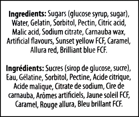 Brands Unlimited Halloween Gummy Candies, 40 pieces, 320g/11.3 oz., Bag, ingredients label