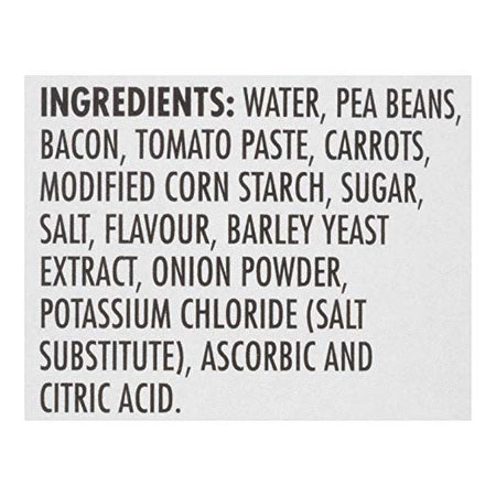 Campbell's Bean and Bacon Soup, 284ml/9.6 oz. Can Nutrition Ingredients Label