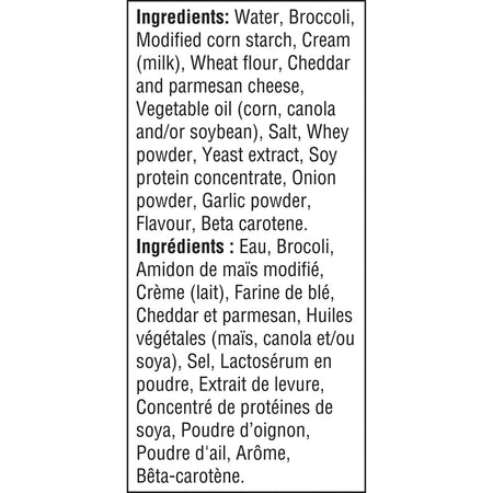 Campbell's Broccoli Cheese Soup, 284ml/9.6oz. Can Ingredients