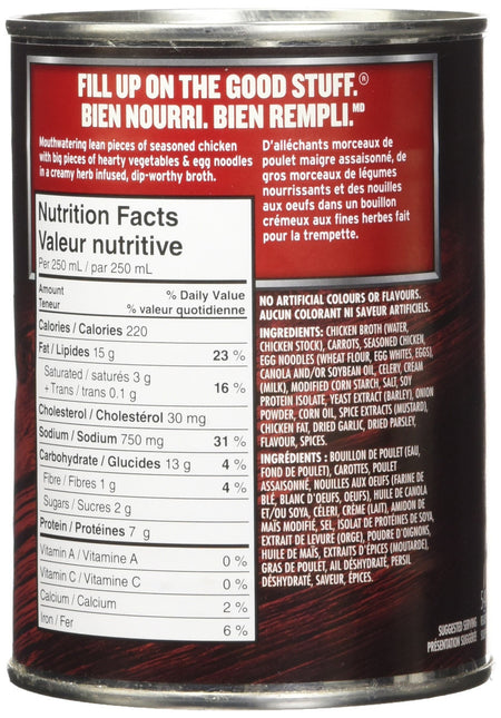 Campbell's Chunky, Creamy Chicken Noodle Soup, 540ml Can Nutritional Facts