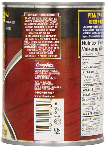 Campbell's Chunky New England Clam Chowder Soup, 540ml/18.3 oz. Can Left Side