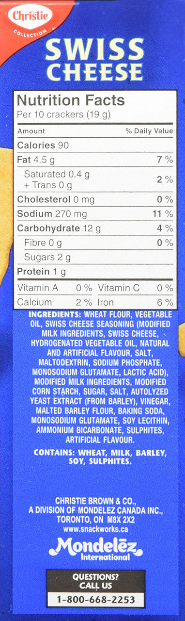 Christie Swiss Cheese Crackers, 200g/7.1oz Nutrition Facts Label