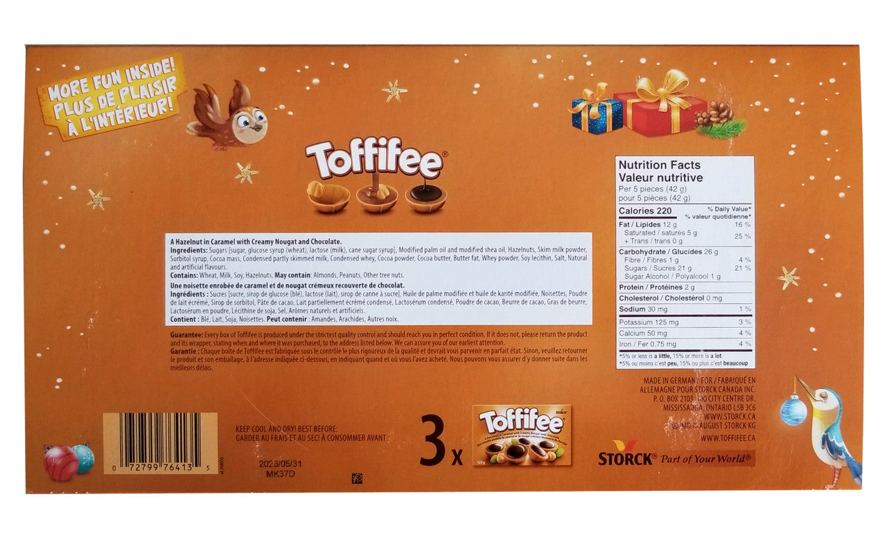 Storck Toffifee Chocolate, Christmas Edition, 369g/12.9 oz., (3 x 123g/4.3 oz.) Box {Imported from Canada}