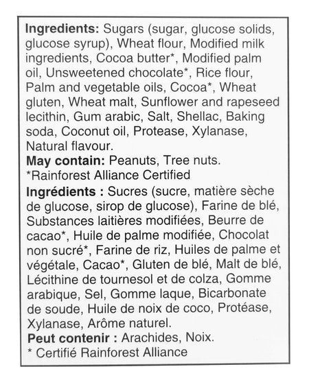 Coffee Crisp Chocolate Pops Ingredients Label