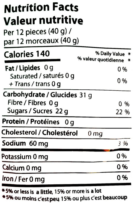 Crafted Candy Cola Gummies 100g, nutrition facts label.