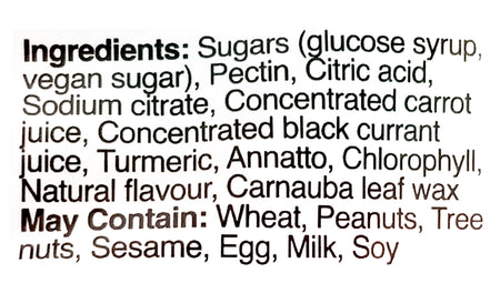 Crafted Candy Gummy Bears Candy 100g, ingredients label.
