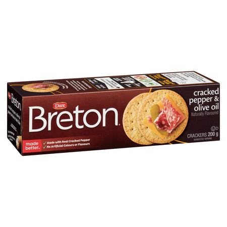 Dare Breton Cracked Pepper & Olive Oil Crackers, 200g/7 oz. Box