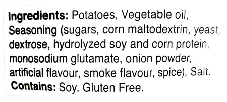 Family's Best Smokey Bacon Potato Chips, 130g/4.6 oz., Bag, ingredients label.