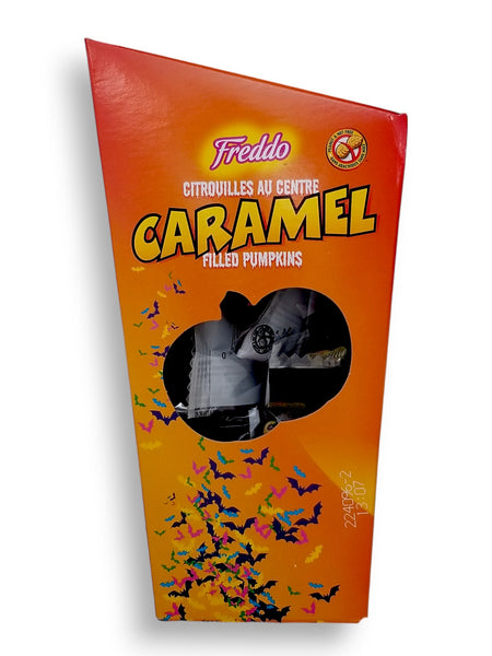 Freddo Caramel Filled Milk Chocolate Pumpkins, Individually Wrapped, 40 pcs, 240g/8.5 oz., side of box