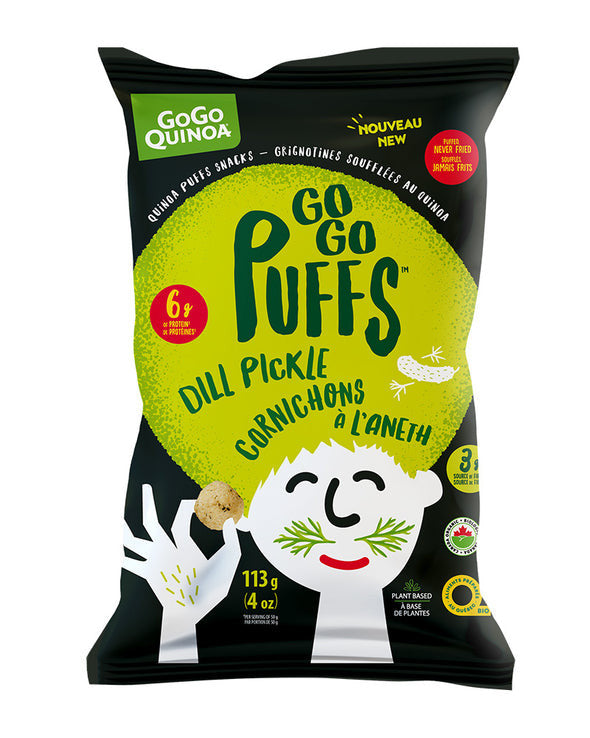 GoGo Quinoa Puffs, Dill Pickle Puffs Snacks, 113g/4 oz. Bag {Imported from Canada}