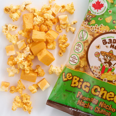 Bad Monkey Nacho Cheese Popcorn, 300g, picture of popcorn and nacho cheese.
