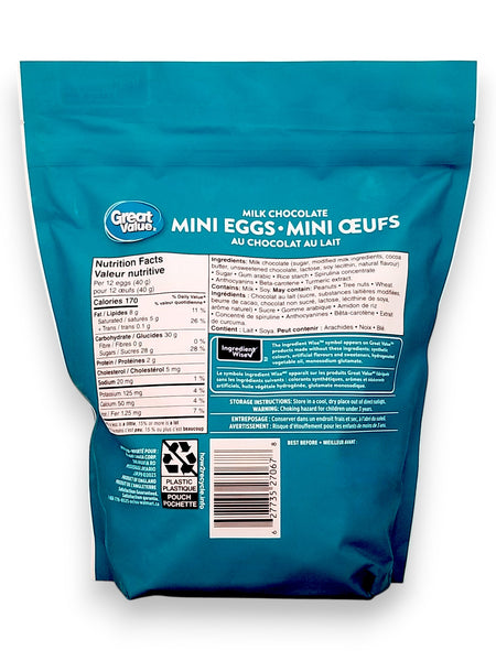 Great Value Milk Chocolate Mini Eggs, Sharing Size, 800g/1.8 lb. - Back Of Bag
