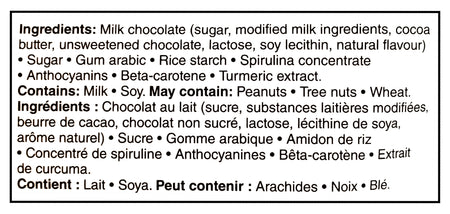 Great Value Milk Chocolate Mini Eggs, Sharing Size, 800g/1.8 lb. - Ingredients Label