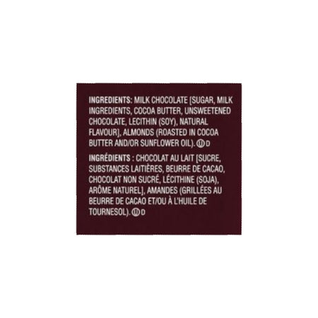 HERSHEY'S Chocolate Candy Bars with Almonds, 4ct (172g/6.1oz) Bar ingredients