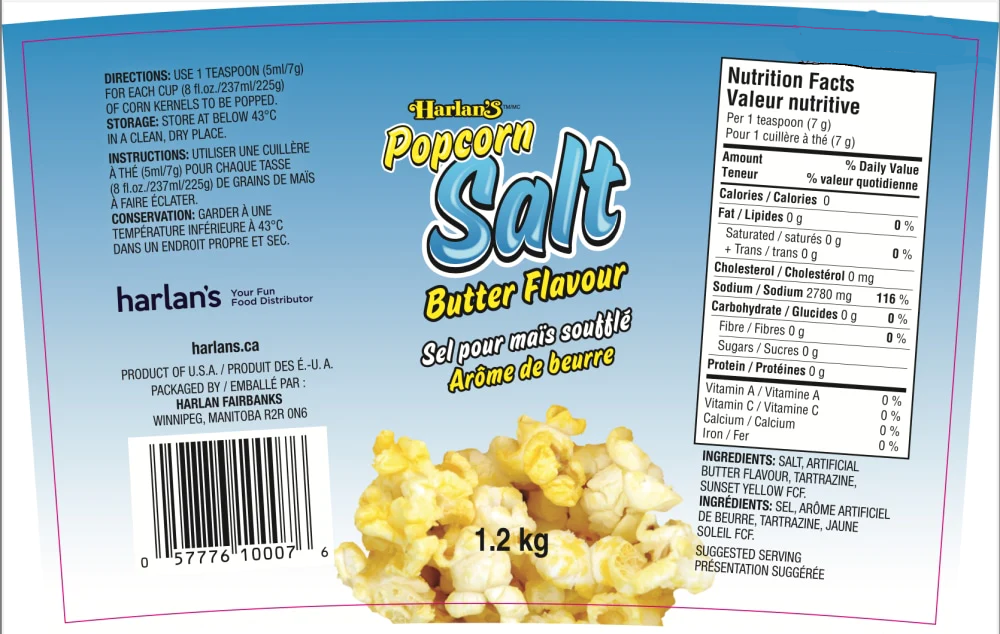 Harlan's Popcorn Salt Butter Flavour 1.2kg/2.6 lbs. {Imported from Canada}