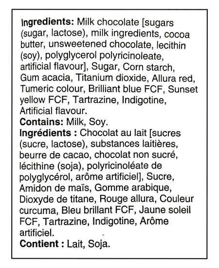 Hershey's Milk Chocolate Rainbow Eggies, 200g/7.1 oz. - Ingredients Label