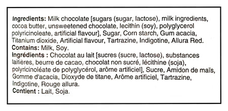 Hershey's Milk Chocolate Eggies, 42g/1.5 oz. - Ingredients Label