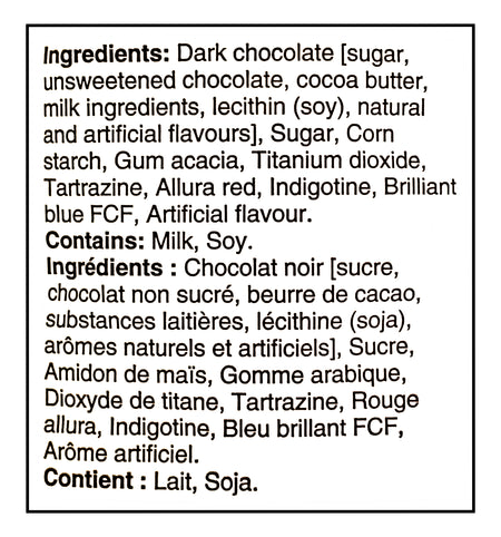 Hershey's Dark Chocolate Eggies, 200g/7.1 oz. - Ingredients Label
