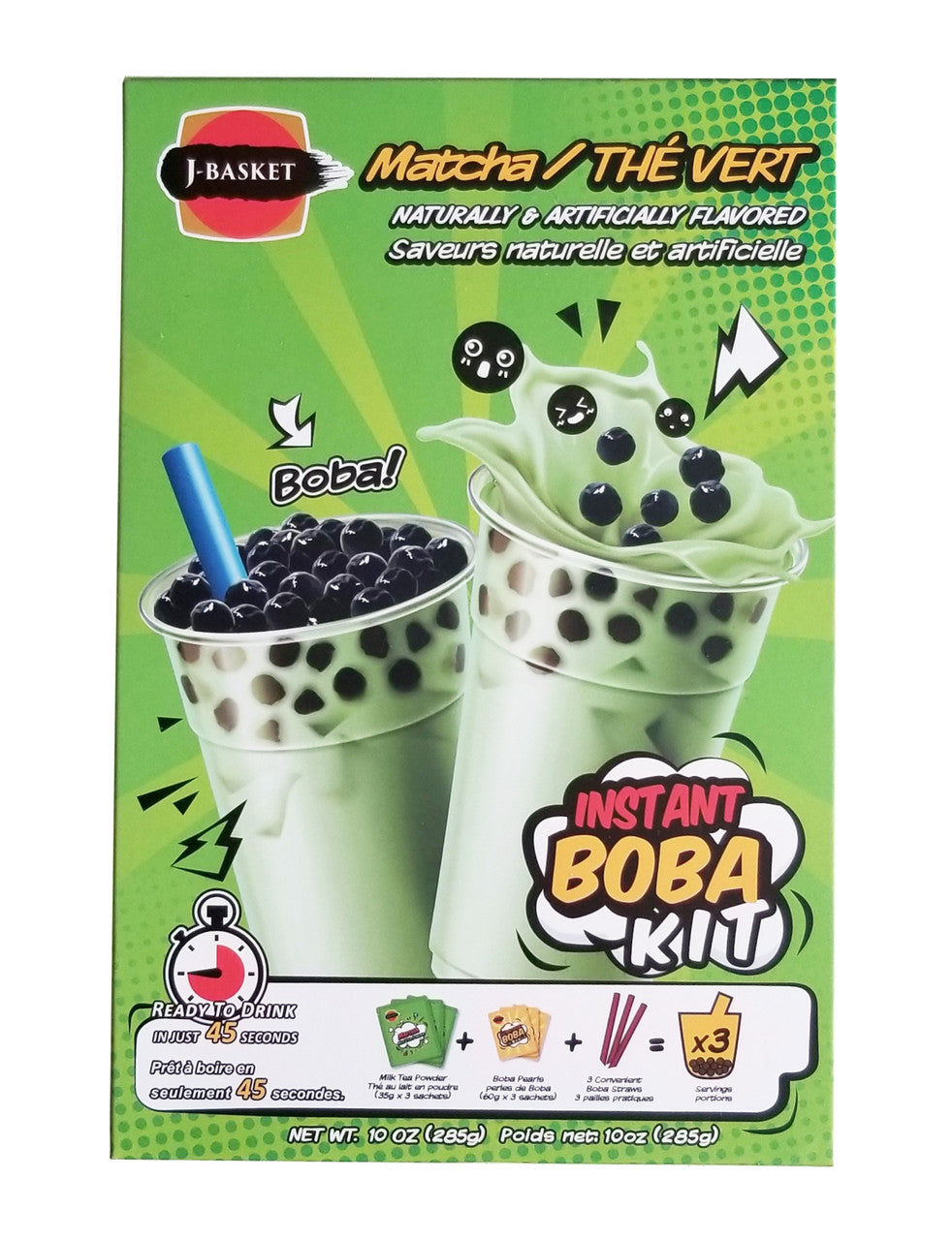 J-Basket Instant Boba Kit, Matcha Flavor, 285g/10 oz. Box {Imported from Canada}
