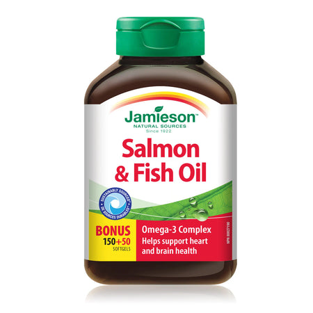 Jamieson Salmon & Fish Oils Omega-3 Complex 200ct Bottle Cover