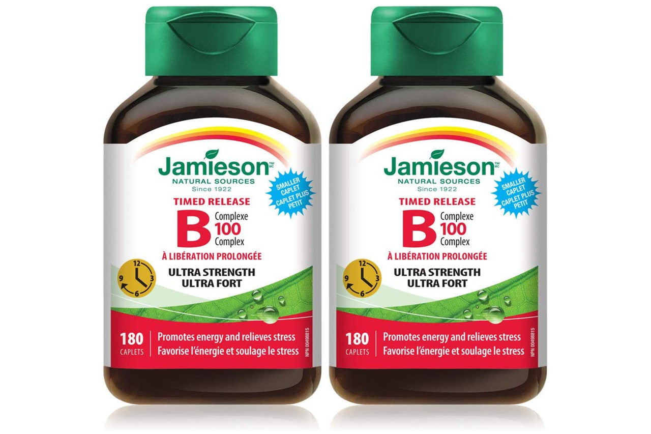 Jamieson Vitamin B100 Complex Timed Release 180caplets x 2(2 bottles)