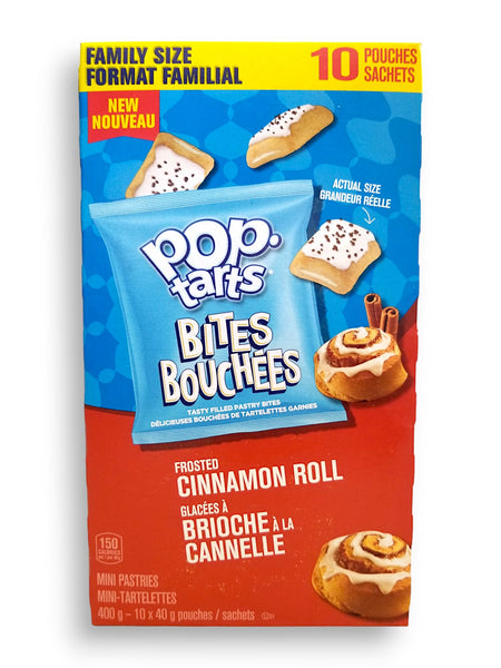 Kellogg's Pop-Tarts Bites, Frosted Cinnamon Roll, 10 pouches, 400g, front of package.