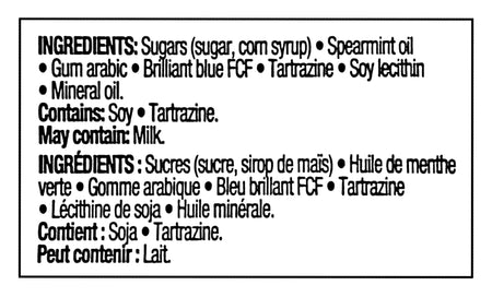 Kerr's Spearmint Scotch Mints, 200g/7.05 oz. - Ingredients Label