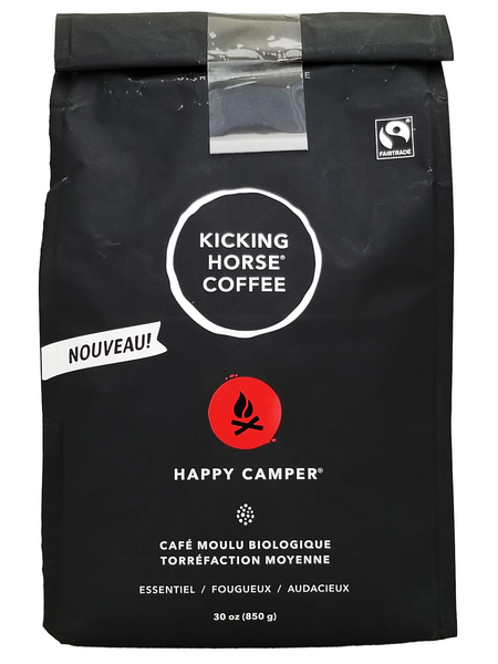 Kicking Horse Coffee Happy Camper coffee bag on a white background