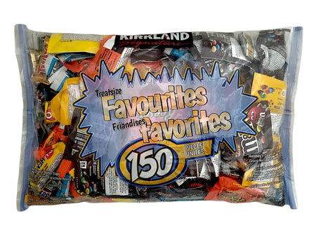 Kirkland Halloween Treatsize Favorites, Assorted Chocolate and Candy, Value Bag 150ct., 1.98kg/4.4 lbs., front of bag