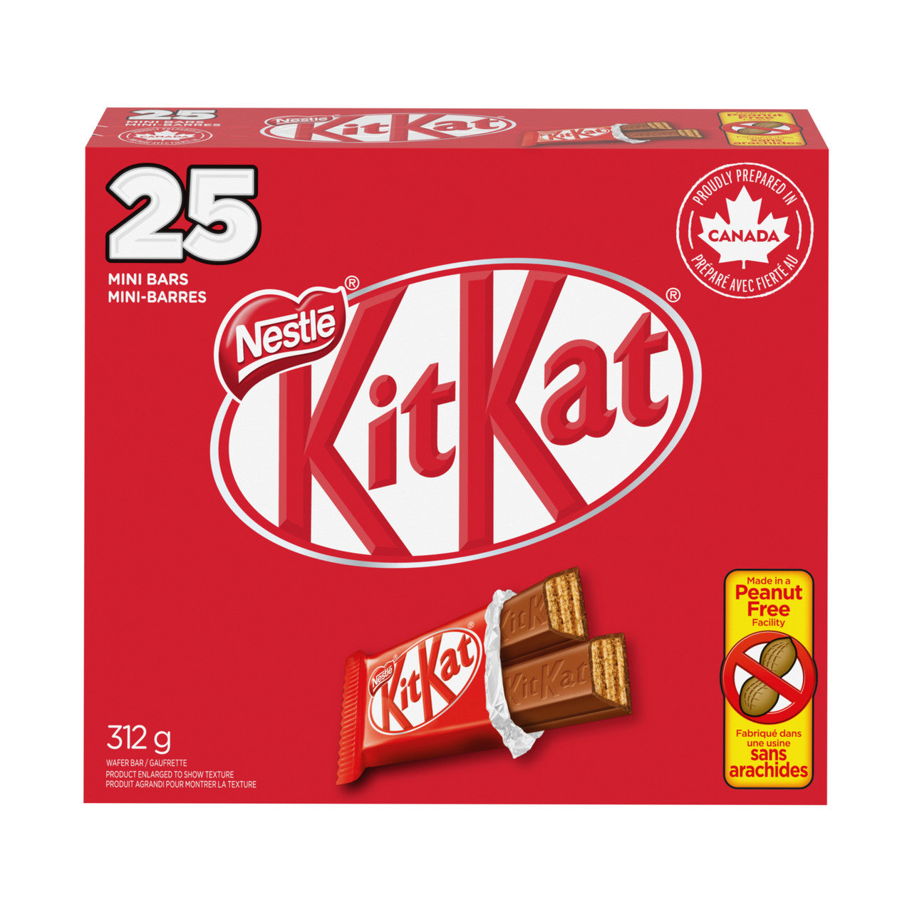 Nestle Kit Kat Snack Size Chocolate, 25ct Box, 312g/10.9 oz. {Imported from Canada}