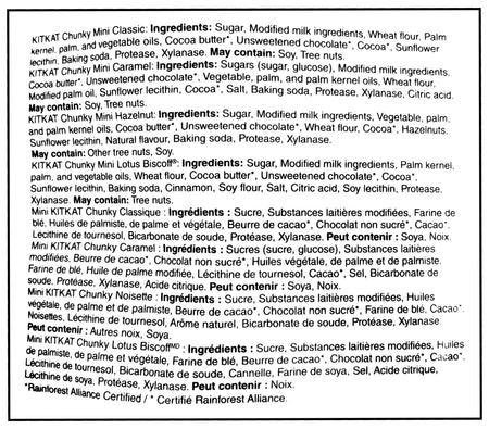 Nestle Kit Kat Assorted Filled Minis Wafer Bars, 720g/1.6 lb. Bag - Ingredients