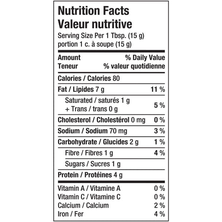 Kraft All Natural Peanut Butter with Sea Salt - 750g (26.5oz) Nutrition Facts