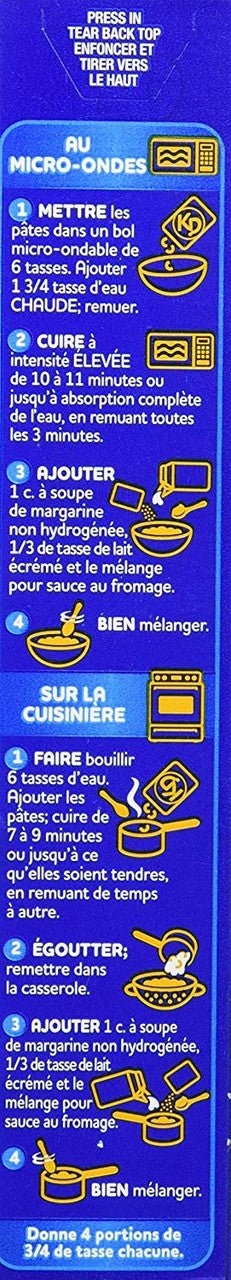 Kraft Dinner White Cheddar Macaroni & Cheese, 200g/7oz Directions in French