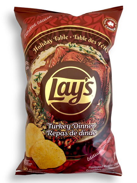 Front of Lay's Holiday Table Turkey Dinner Flavored Potato Chips, 220g/7.76 oz. Bag