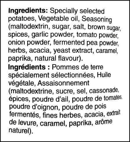Ingredients label of Lay's Holiday Table Jerk Chicken Flavored Potato Chips, 220g/7.76 oz. Bag