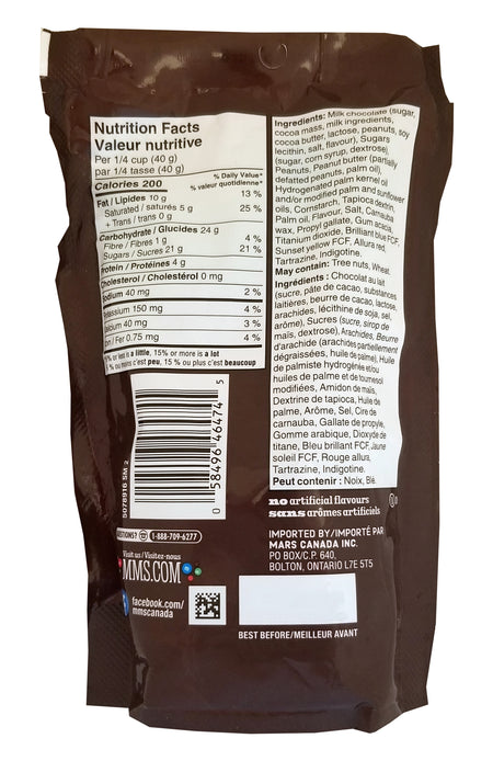 M&M's Classic Mix Pack, Milk Chocolate, Peanut Butter, Peanuts Center, 155g/5.5 oz. - Back