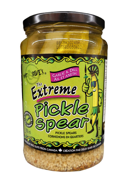 Matt & Steve's The Extreme Pickle Spears, Garlic  & Dill Pickles, 750mL/25.4 oz. Bottle Front Side