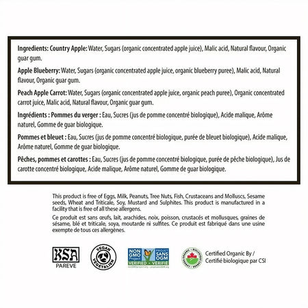 Mott's Fruitsational Organic Juice Ice Bars, ingredients label