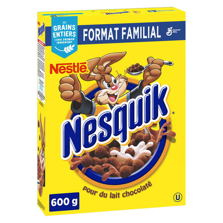 Nesquik Chocolatey Cereal, 600g/21.2 oz., Box Left Angle