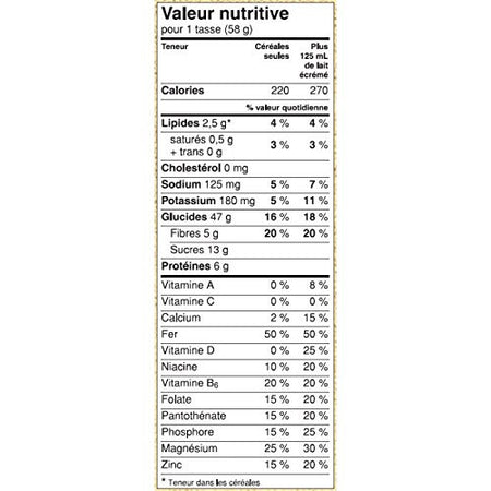 Oatmeal Crisp Maple Nut Flavour, Cereal, 460g/16oz Nutrition Facts in French