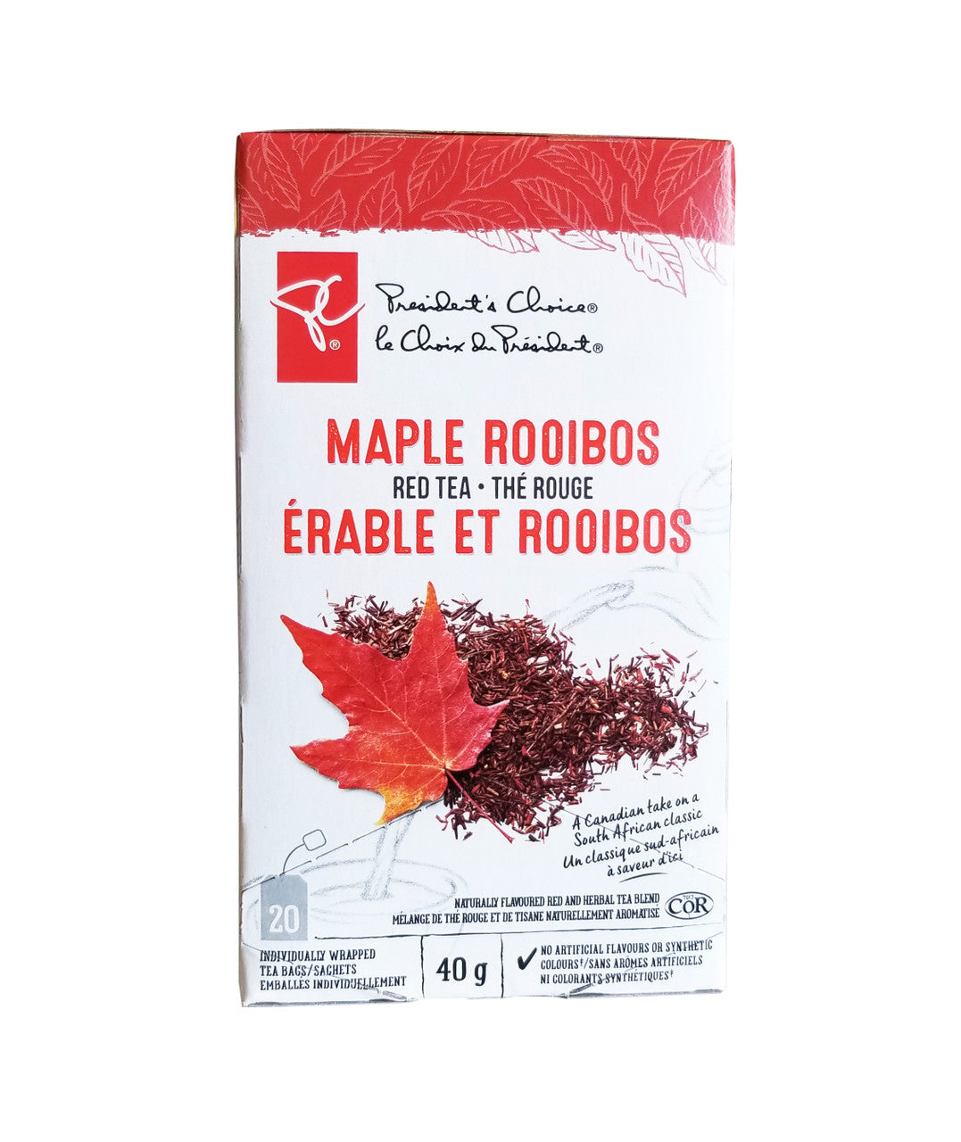 President's Choice Maple Rooibos Red Tea 20ct, 40g/1.4 oz., Box {Imported from Canada}