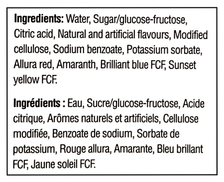 List of ingredients of Popsicle Giant Freeze Pops, 27 x 150ml/5.25 fl oz with a black border