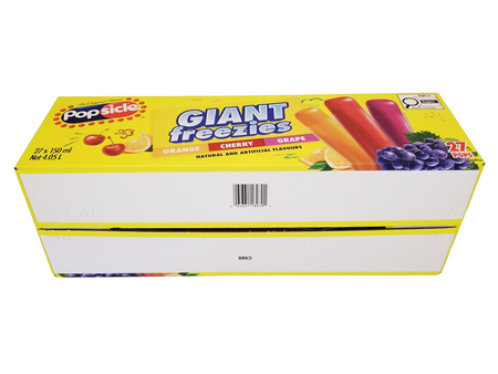 Box of Popsicle Giant Freeze Pops, 27 x 150ml/5.25 fl oz with colorful packaging on a white background