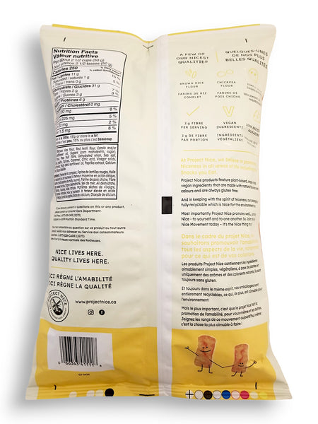 Project Nice Red Lentil Veggie Snacks, Sweet Onion Flavor, 150g/5.3 oz., Bag, back of bag.